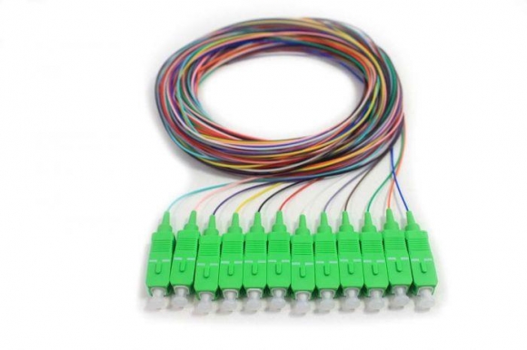 FIB 12 Fiber 900um Pigtails, SM, SC/APC, Green Boots, 3 Meters