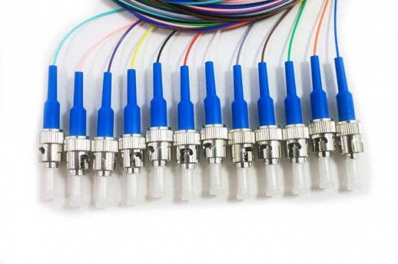 FIB 12 Fiber 900um Pigtails, SM, ST/UPC, Blue Boots, 3 Meters